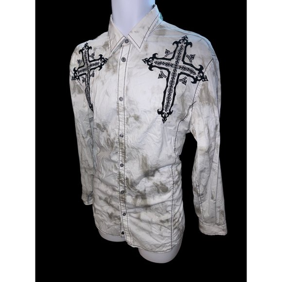 ROAR Men’s Signature Edition White Embroidered Button Up Shirt Richness Roars LG - Picture 4 of 13